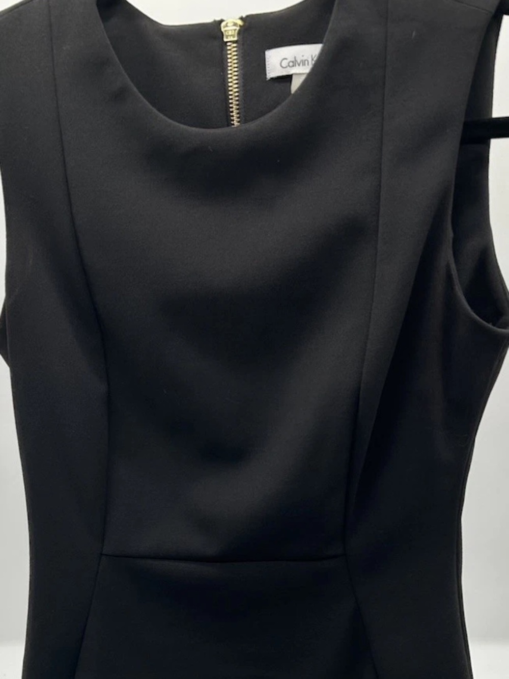 Calvin Klein Black Midi Sheath Dress with Gold Zip